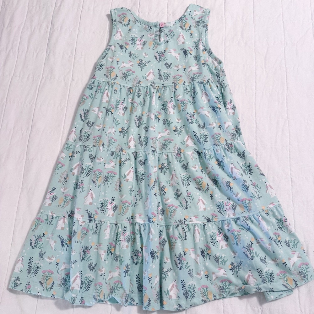 Ruffle Butts Girls Dress Size 8 Floral Bunnies Spring Summer Cotton Knit EUC - Picture 7 of 7